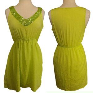 Soprano Medium Neon Green Beaded Slip Dress